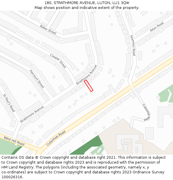 180, STRATHMORE AVENUE, LUTON, LU1 3QW: Location map and indicative extent of plot