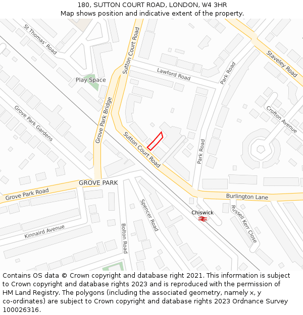 180, SUTTON COURT ROAD, LONDON, W4 3HR: Location map and indicative extent of plot