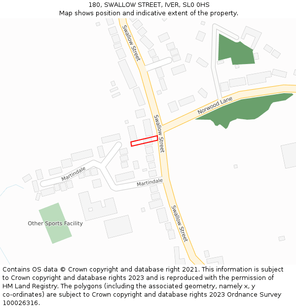 180, SWALLOW STREET, IVER, SL0 0HS: Location map and indicative extent of plot