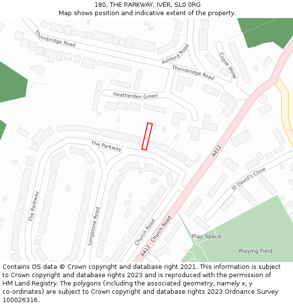 180, THE PARKWAY, IVER, SL0 0RG: Location map and indicative extent of plot