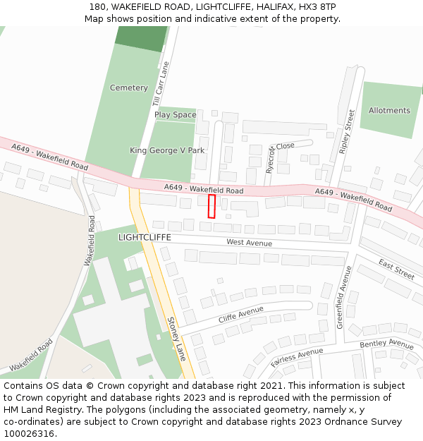 180, WAKEFIELD ROAD, LIGHTCLIFFE, HALIFAX, HX3 8TP: Location map and indicative extent of plot