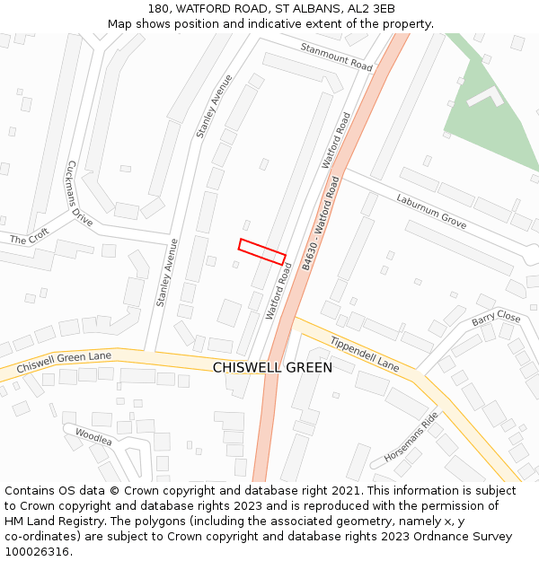 180, WATFORD ROAD, ST ALBANS, AL2 3EB: Location map and indicative extent of plot