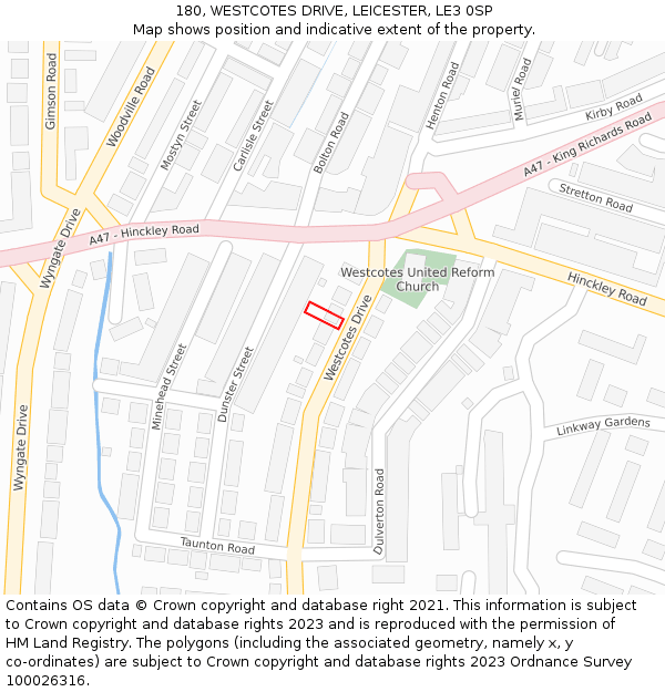 180, WESTCOTES DRIVE, LEICESTER, LE3 0SP: Location map and indicative extent of plot