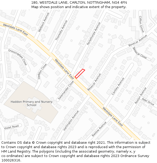 180, WESTDALE LANE, CARLTON, NOTTINGHAM, NG4 4FN: Location map and indicative extent of plot