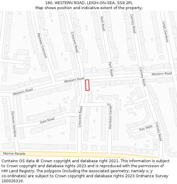 180, WESTERN ROAD, LEIGH-ON-SEA, SS9 2PL: Location map and indicative extent of plot