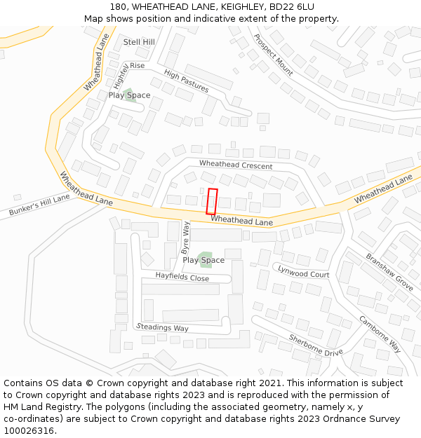 180, WHEATHEAD LANE, KEIGHLEY, BD22 6LU: Location map and indicative extent of plot