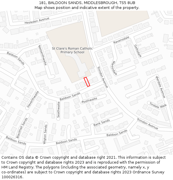 181, BALDOON SANDS, MIDDLESBROUGH, TS5 8UB: Location map and indicative extent of plot