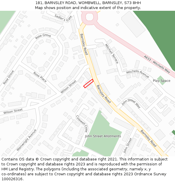 181, BARNSLEY ROAD, WOMBWELL, BARNSLEY, S73 8HH: Location map and indicative extent of plot