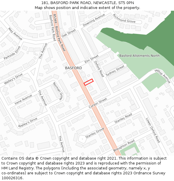 181, BASFORD PARK ROAD, NEWCASTLE, ST5 0PN: Location map and indicative extent of plot