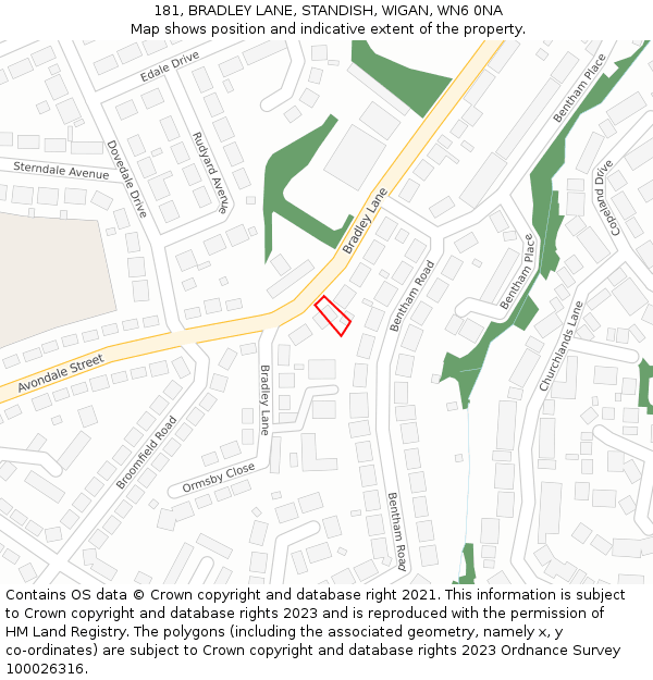 181, BRADLEY LANE, STANDISH, WIGAN, WN6 0NA: Location map and indicative extent of plot