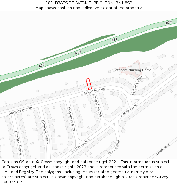 181, BRAESIDE AVENUE, BRIGHTON, BN1 8SP: Location map and indicative extent of plot