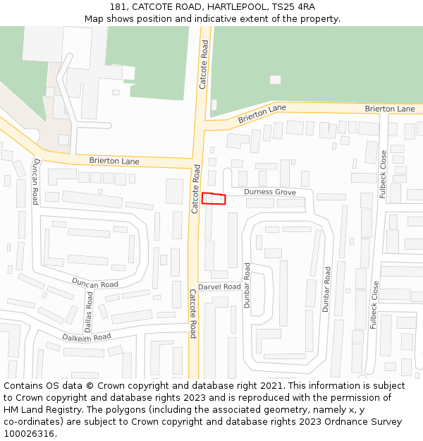 181, CATCOTE ROAD, HARTLEPOOL, TS25 4RA: Location map and indicative extent of plot