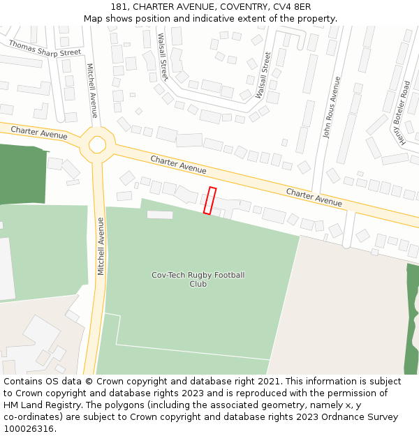 181, CHARTER AVENUE, COVENTRY, CV4 8ER: Location map and indicative extent of plot