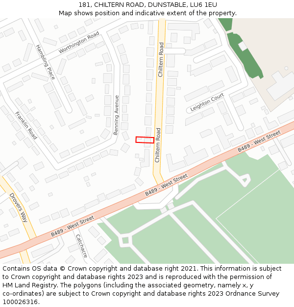 181, CHILTERN ROAD, DUNSTABLE, LU6 1EU: Location map and indicative extent of plot