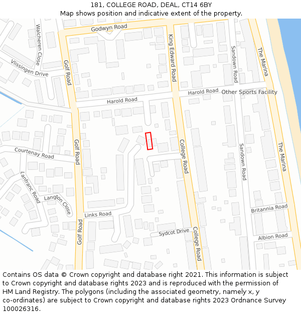 181, COLLEGE ROAD, DEAL, CT14 6BY: Location map and indicative extent of plot