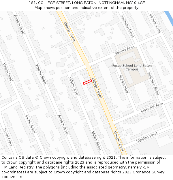 181, COLLEGE STREET, LONG EATON, NOTTINGHAM, NG10 4GE: Location map and indicative extent of plot