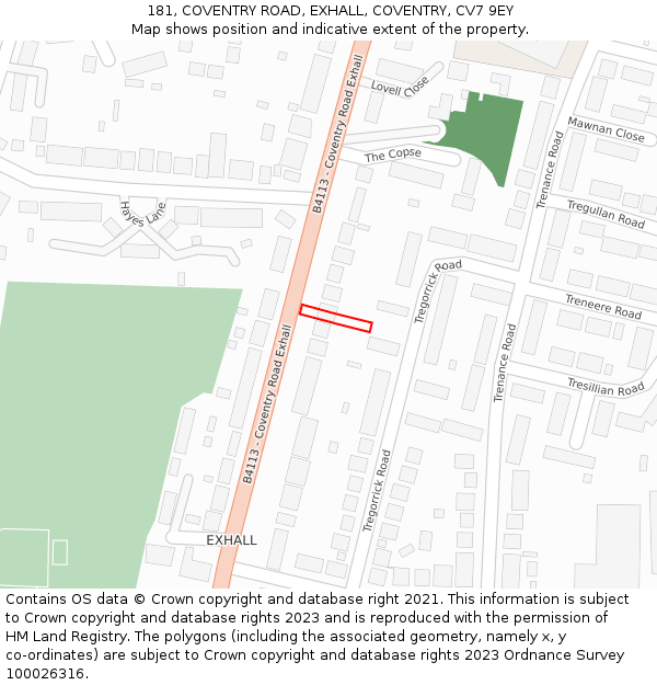 181, COVENTRY ROAD, EXHALL, COVENTRY, CV7 9EY: Location map and indicative extent of plot