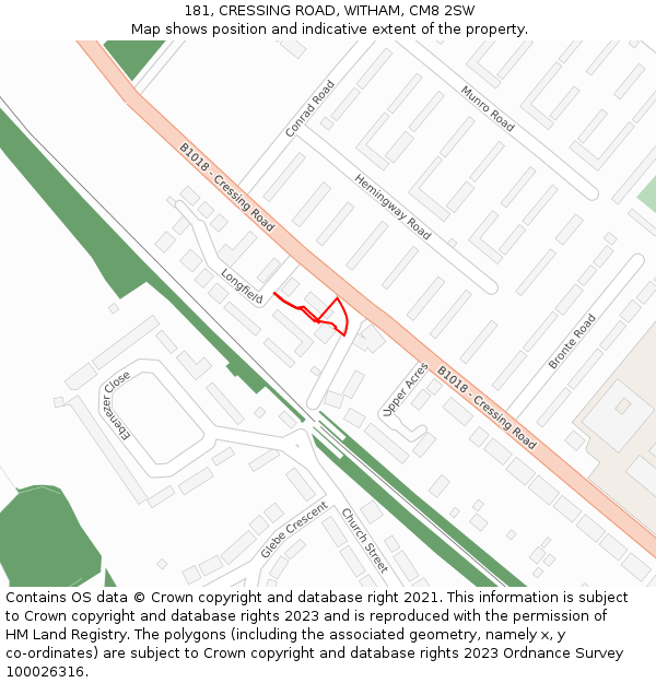 181, CRESSING ROAD, WITHAM, CM8 2SW: Location map and indicative extent of plot