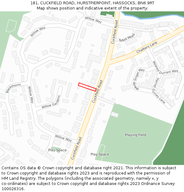 181, CUCKFIELD ROAD, HURSTPIERPOINT, HASSOCKS, BN6 9RT: Location map and indicative extent of plot