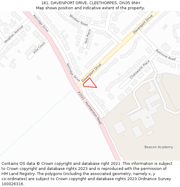 181, DAVENPORT DRIVE, CLEETHORPES, DN35 9NH: Location map and indicative extent of plot