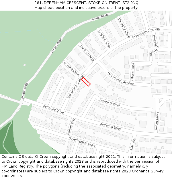 181, DEBENHAM CRESCENT, STOKE-ON-TRENT, ST2 9NQ: Location map and indicative extent of plot