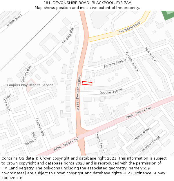 181, DEVONSHIRE ROAD, BLACKPOOL, FY3 7AA: Location map and indicative extent of plot