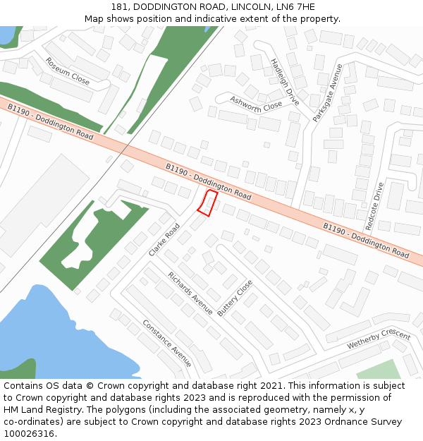 181, DODDINGTON ROAD, LINCOLN, LN6 7HE: Location map and indicative extent of plot