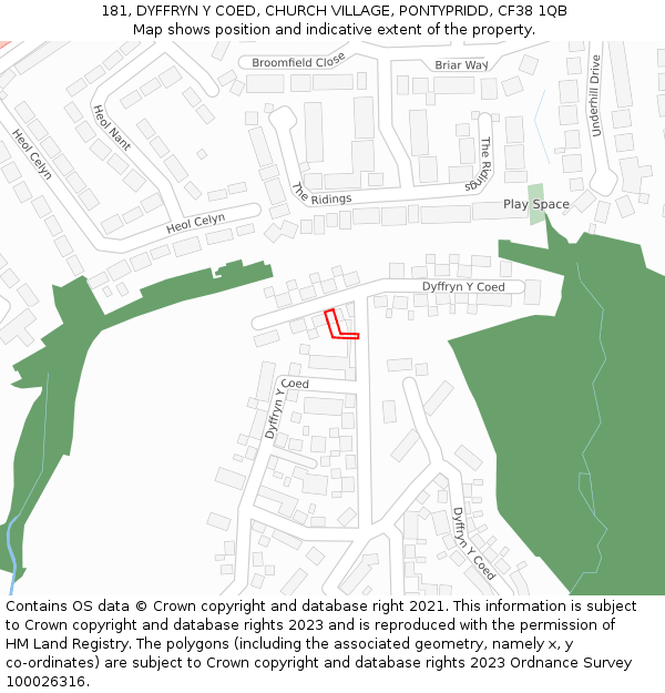 181, DYFFRYN Y COED, CHURCH VILLAGE, PONTYPRIDD, CF38 1QB: Location map and indicative extent of plot