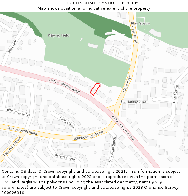 181, ELBURTON ROAD, PLYMOUTH, PL9 8HY: Location map and indicative extent of plot