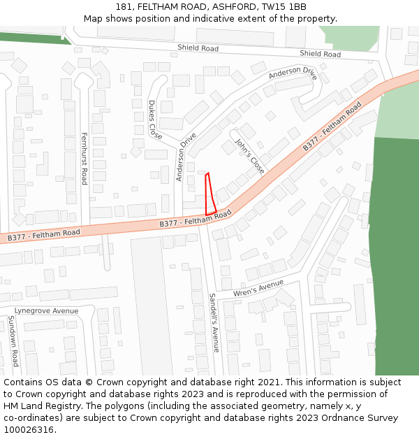 181, FELTHAM ROAD, ASHFORD, TW15 1BB: Location map and indicative extent of plot