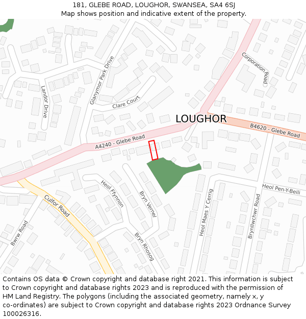 181, GLEBE ROAD, LOUGHOR, SWANSEA, SA4 6SJ: Location map and indicative extent of plot