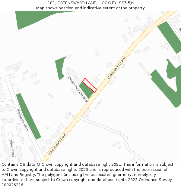 181, GREENSWARD LANE, HOCKLEY, SS5 5JN: Location map and indicative extent of plot