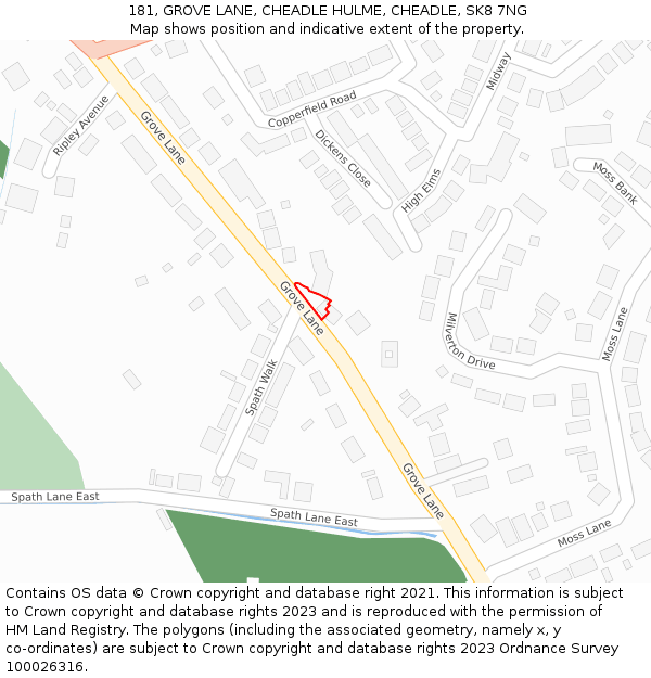 181, GROVE LANE, CHEADLE HULME, CHEADLE, SK8 7NG: Location map and indicative extent of plot