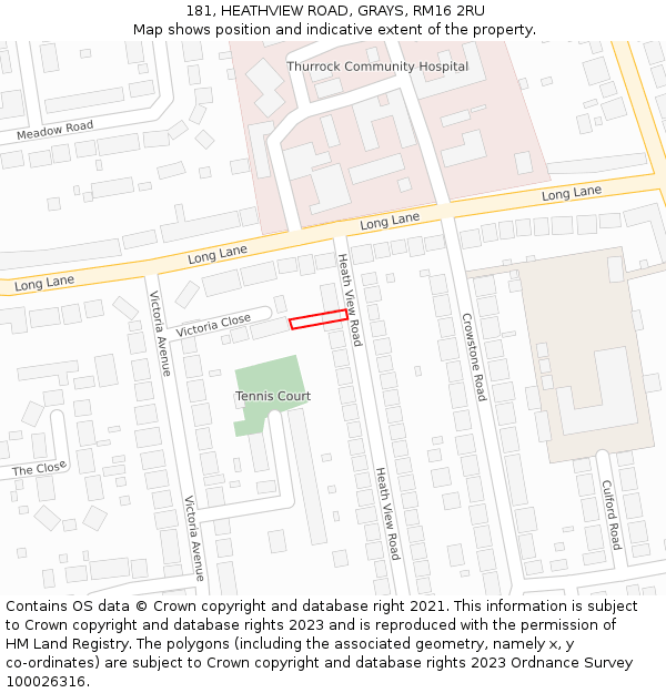 181, HEATHVIEW ROAD, GRAYS, RM16 2RU: Location map and indicative extent of plot