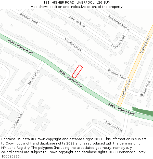 181, HIGHER ROAD, LIVERPOOL, L26 1UN: Location map and indicative extent of plot