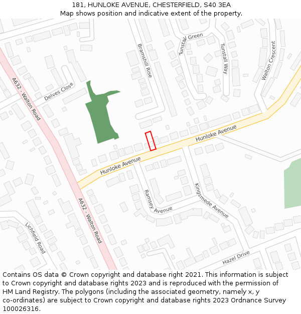 181, HUNLOKE AVENUE, CHESTERFIELD, S40 3EA: Location map and indicative extent of plot