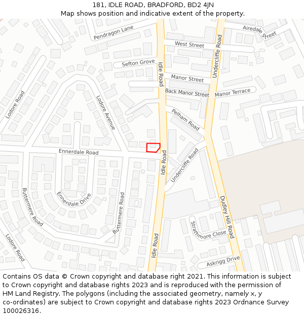 181, IDLE ROAD, BRADFORD, BD2 4JN: Location map and indicative extent of plot