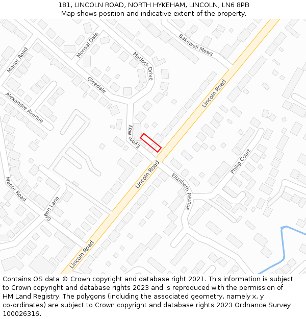 181, LINCOLN ROAD, NORTH HYKEHAM, LINCOLN, LN6 8PB: Location map and indicative extent of plot