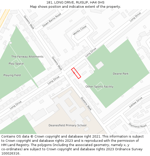 181, LONG DRIVE, RUISLIP, HA4 0HS: Location map and indicative extent of plot