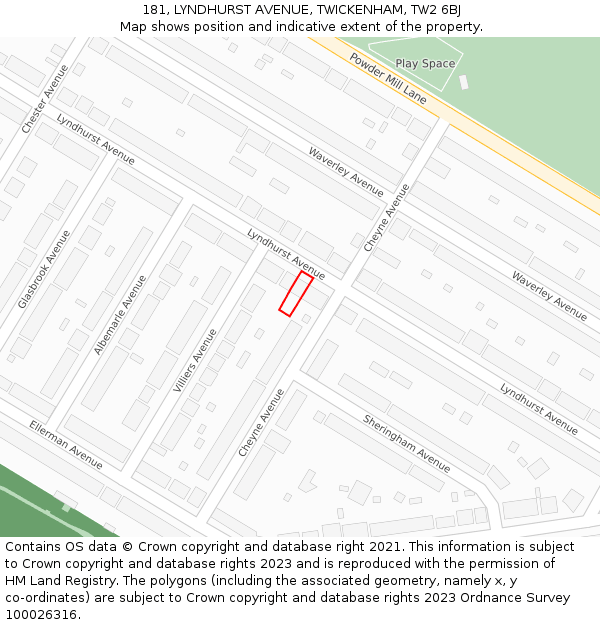 181, LYNDHURST AVENUE, TWICKENHAM, TW2 6BJ: Location map and indicative extent of plot