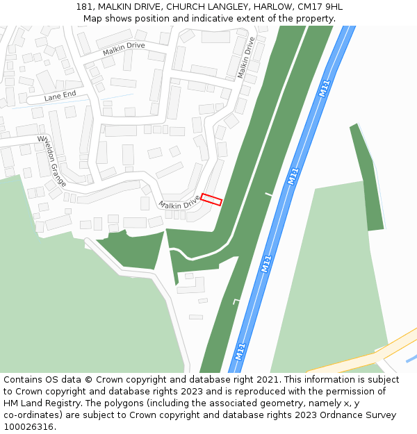 181, MALKIN DRIVE, CHURCH LANGLEY, HARLOW, CM17 9HL: Location map and indicative extent of plot