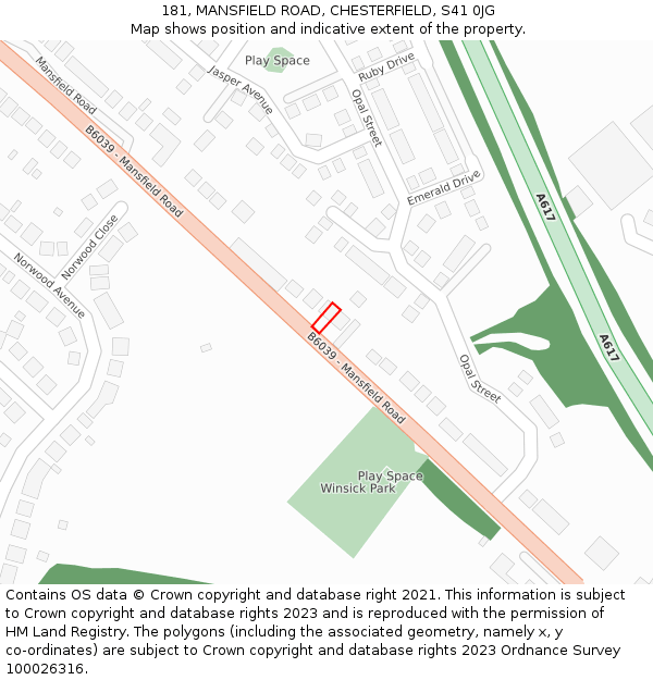 181, MANSFIELD ROAD, CHESTERFIELD, S41 0JG: Location map and indicative extent of plot