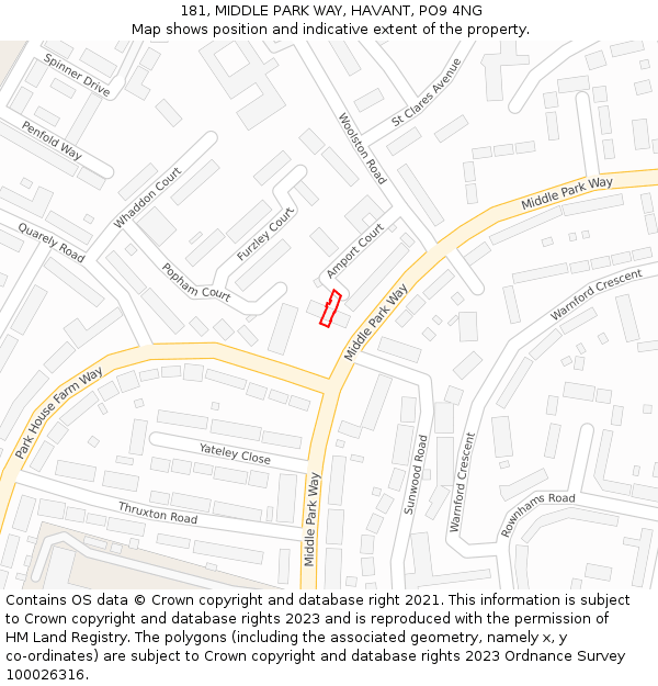 181, MIDDLE PARK WAY, HAVANT, PO9 4NG: Location map and indicative extent of plot