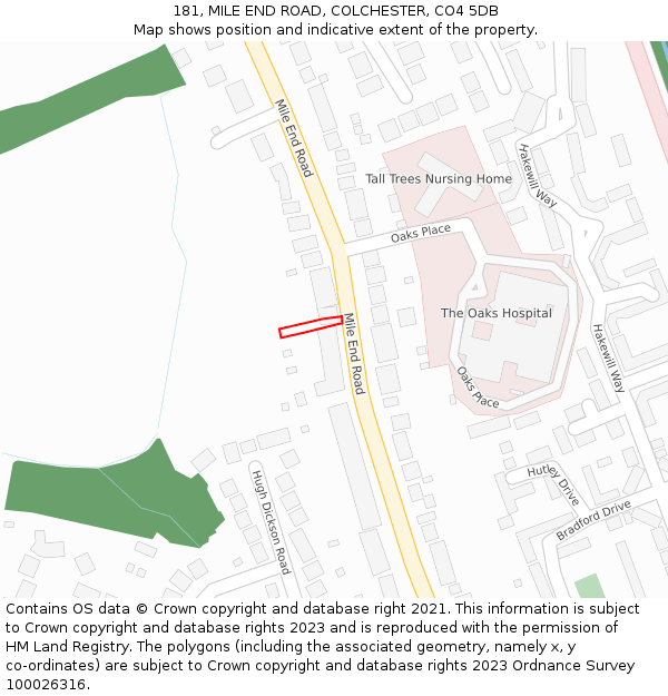 181, MILE END ROAD, COLCHESTER, CO4 5DB: Location map and indicative extent of plot