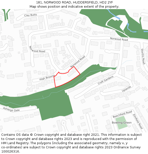 181, NORWOOD ROAD, HUDDERSFIELD, HD2 2YF: Location map and indicative extent of plot