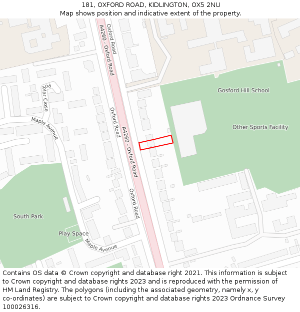 181, OXFORD ROAD, KIDLINGTON, OX5 2NU: Location map and indicative extent of plot