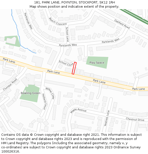 181, PARK LANE, POYNTON, STOCKPORT, SK12 1RH: Location map and indicative extent of plot