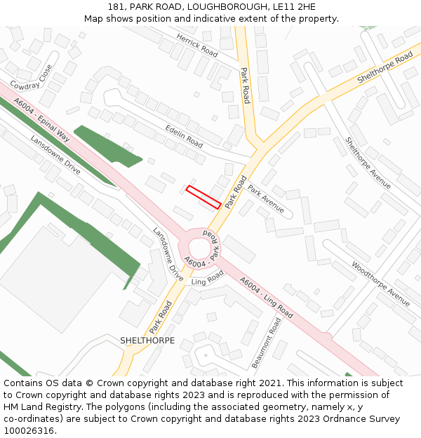 181, PARK ROAD, LOUGHBOROUGH, LE11 2HE: Location map and indicative extent of plot