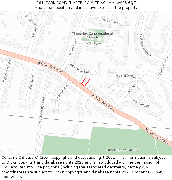 181, PARK ROAD, TIMPERLEY, ALTRINCHAM, WA15 6QZ: Location map and indicative extent of plot