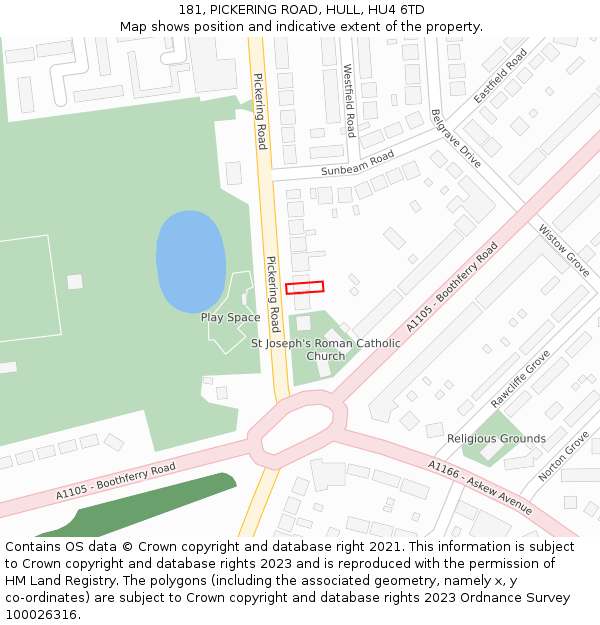 181, PICKERING ROAD, HULL, HU4 6TD: Location map and indicative extent of plot